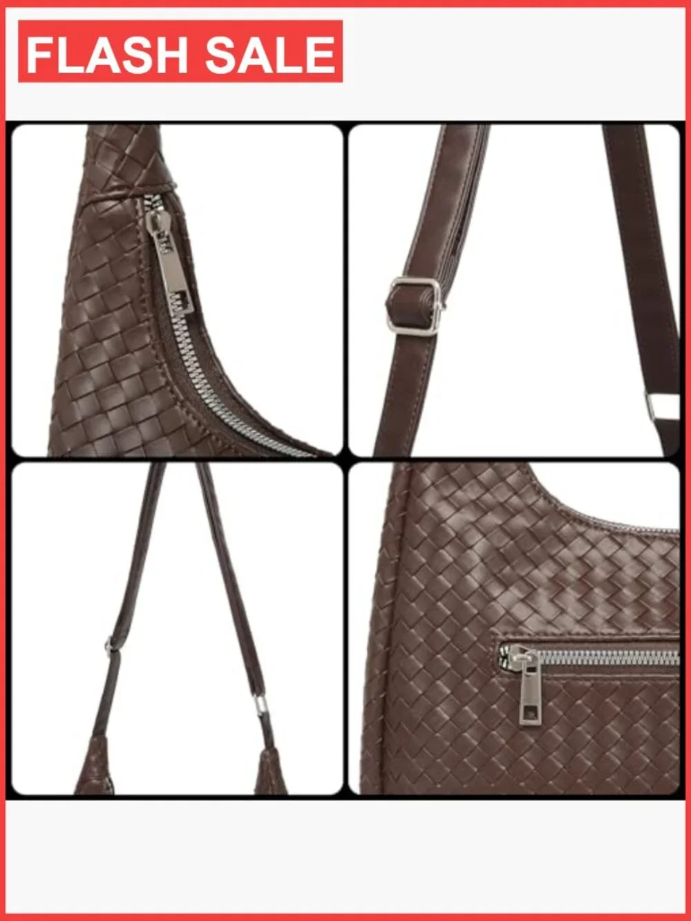 Woven Hobo Bag Crossbody Shoulder Tote Faux Leather Purse